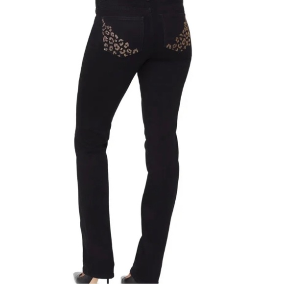 NYDJ Marilyn Straight Jeans With Catwalk Pocket Rhinestone Embroidery 2 Petite - Picture 6 of 15